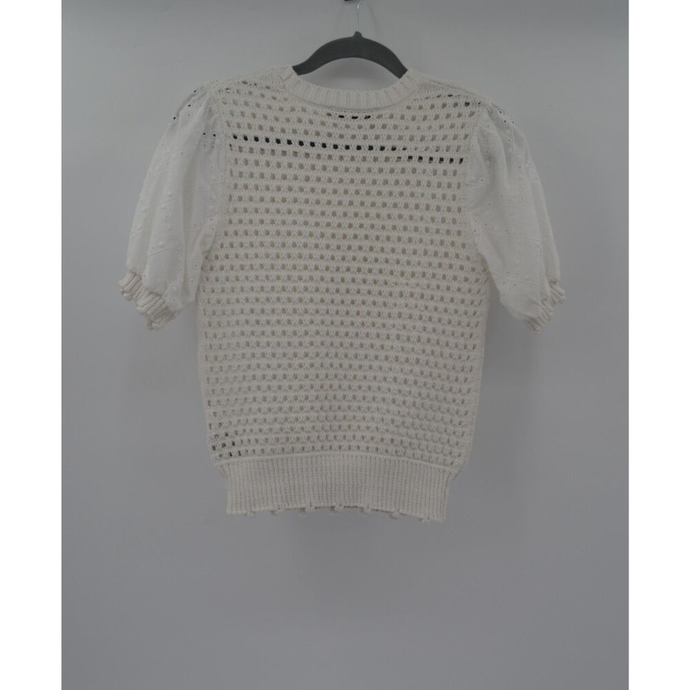 Zara Ivory Open Knit Crochet Eyelet Puff Sleeve Top Women’s Small